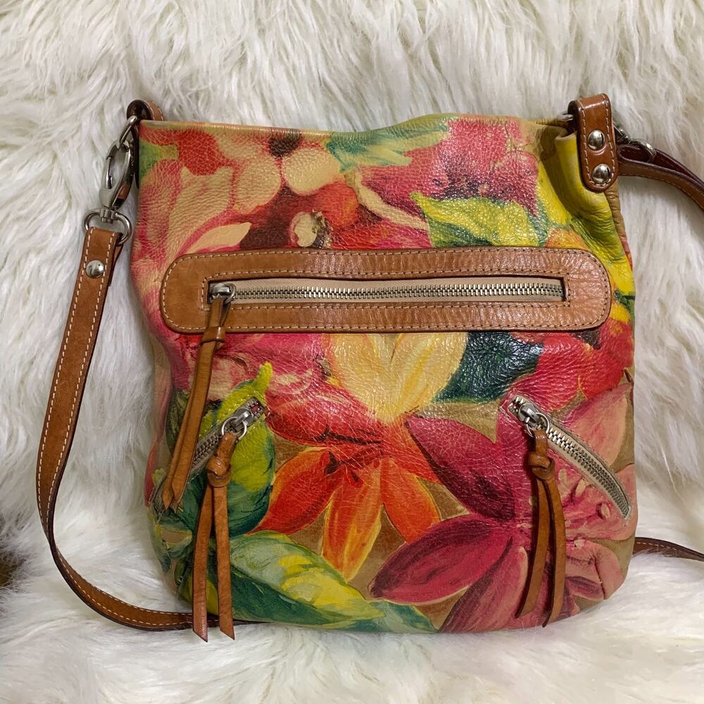 Vintage MAURITZIO TAIUTI Colorful Floral Leather North South Convertible XBody